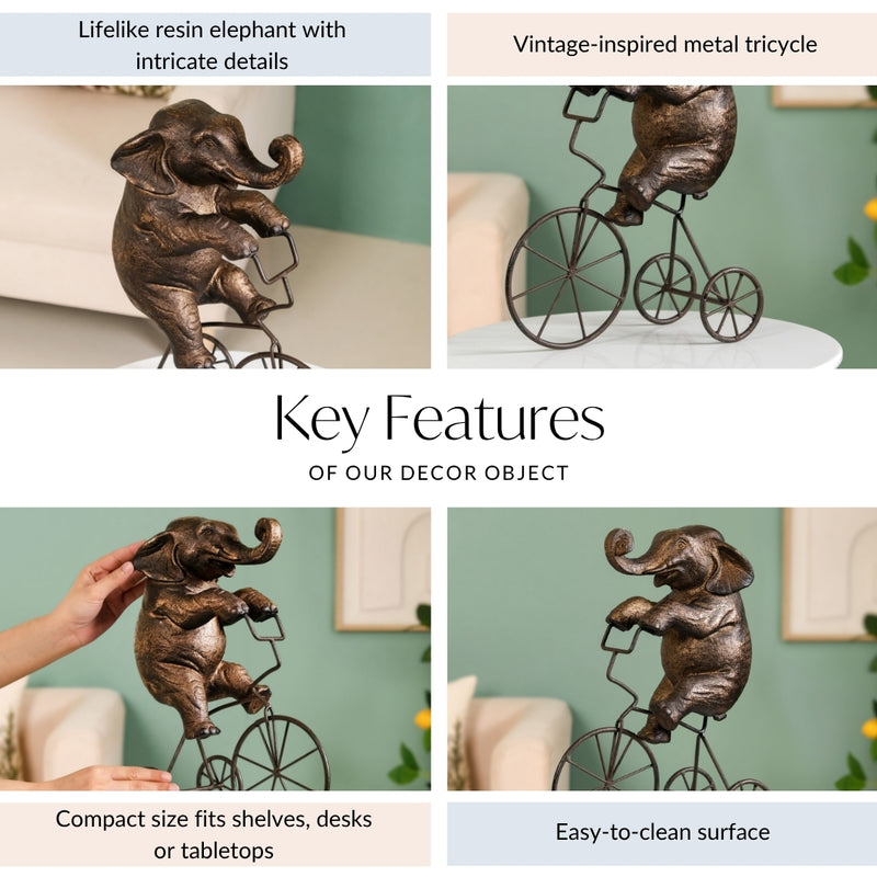 Decorative Cycling Elephant Resin Figure