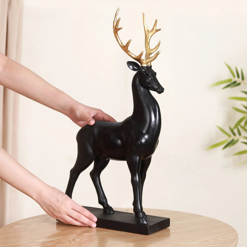 Black Reindeer Showpiece Large- Showpiece, animal figurine, animal sculpture, decor object, animal statues, showpiece for living room