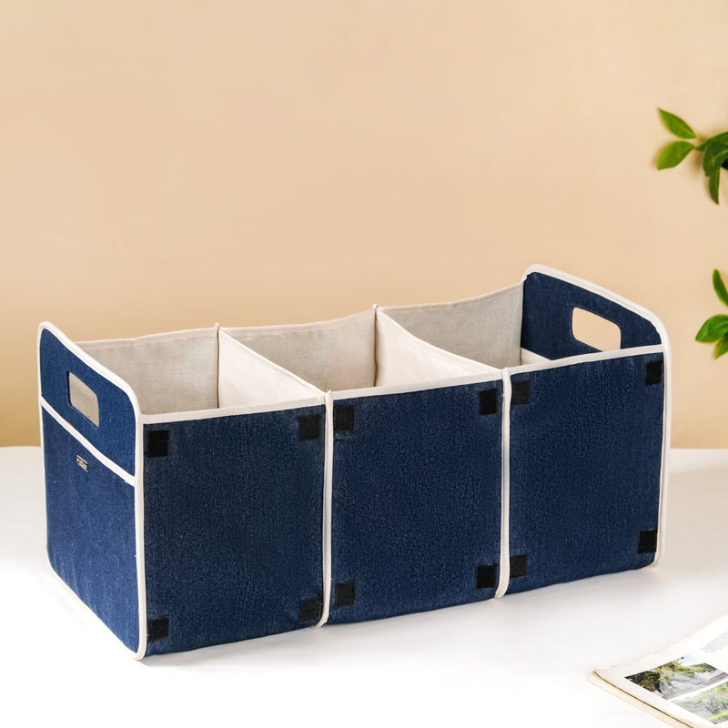 Denim Multipurpose Foldable Basket 57 Litres- Denim Foldable Bag, Multipurpose Bag, 57 L Bag, Denim Storage Bag, Tote Bag