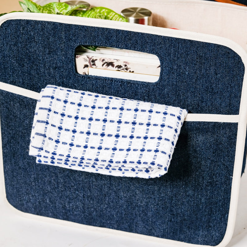 Denim Multipurpose Foldable Basket 57 Litres- Denim Foldable Bag, Multipurpose Bag, 57 L Bag, Denim Storage Bag, Tote Bag