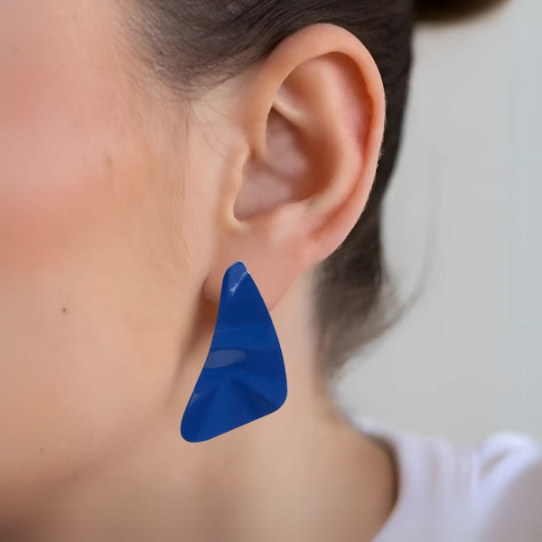 Dented Blue Drop Earrings