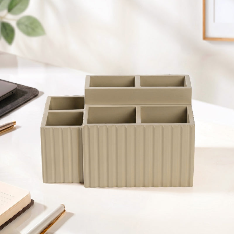 Desk Organiser For Pens Makeup Brushes Beige