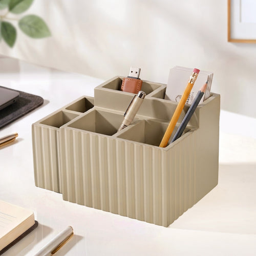 Desk Organiser For Pens Makeup Brushes Beige