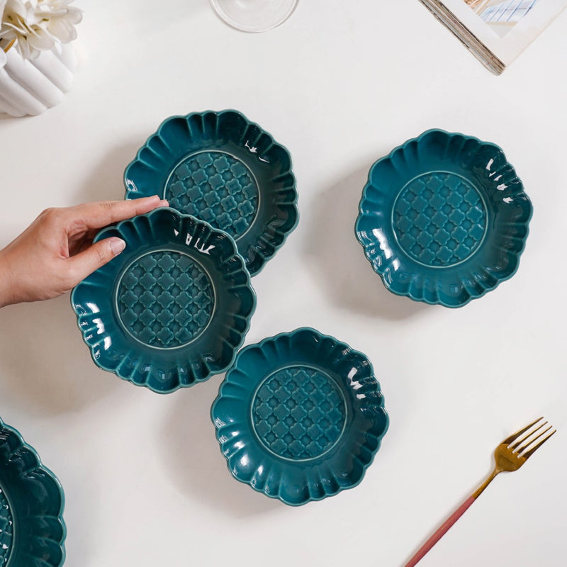 Luxe Ceramic Dessert Plate Green Set Of 4 6 Inch - Dessert plates, small plates, ceramic dessert plates, dessert plate set, dessert dish