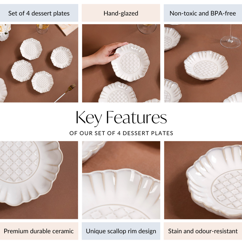 Ivory Dessert Plate Set Of 4 6 Inch - Small plates, dessert plates, ceramic dessert plates, ivory plates, mini plates, small ceramic plates
