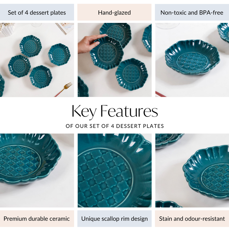 Luxe Ceramic Dessert Plate Green Set Of 4 6 Inch - Dessert plates, small plates, ceramic dessert plates, dessert plate set, dessert dish