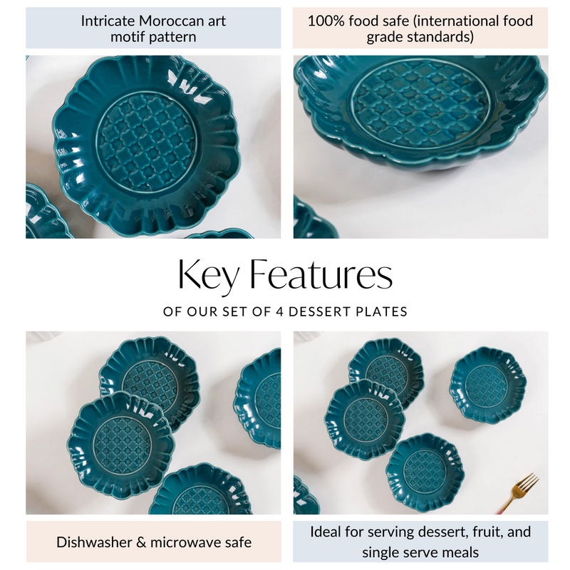 Luxe Ceramic Dessert Plate Green Set Of 4 6 Inch - Dessert plates, small plates, ceramic dessert plates, dessert plate set, dessert dish