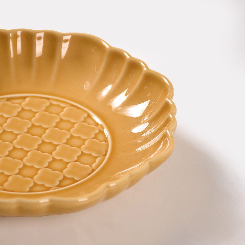 Moroccan Motif Dessert Plate Set Of 4 Yellow Ochre 6 Inch - Dessert plates, serving plates, ceramic dessert plates, serving dishes