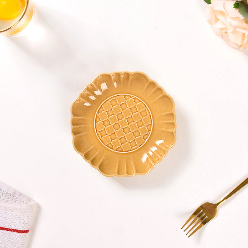 Moroccan Motif Dessert Plate Set Of 4 Yellow Ochre 6 Inch - Dessert plates, serving plates, ceramic dessert plates, serving dishes