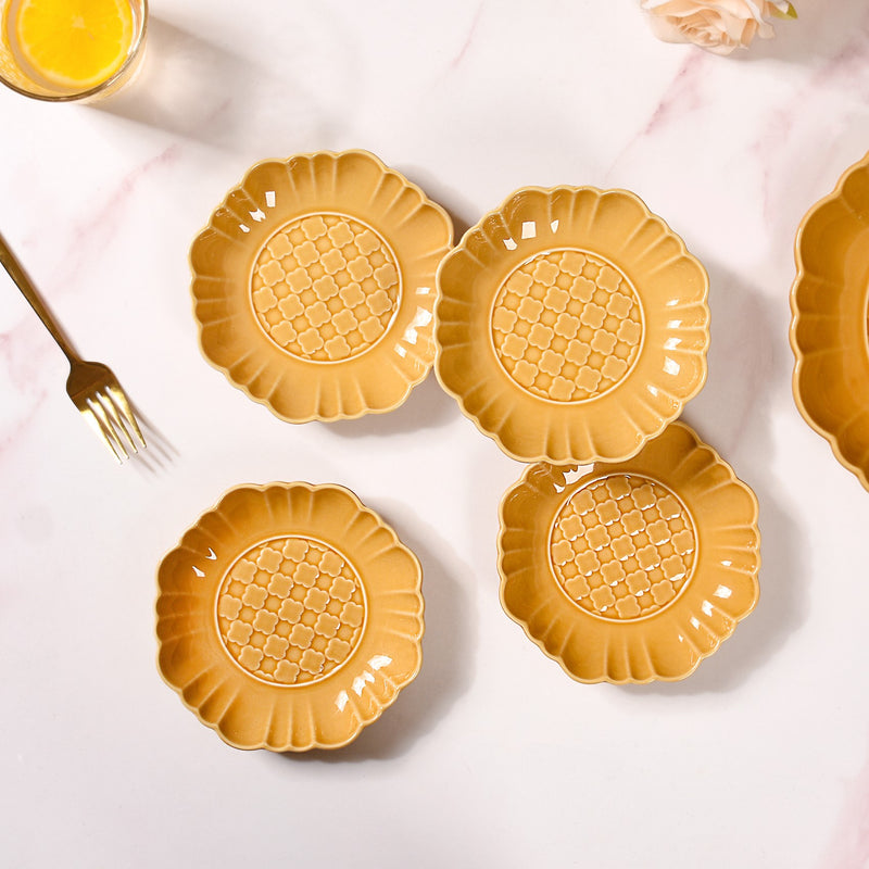 Moroccan Motif Dessert Plate Set Of 4 Yellow Ochre 6 Inch - Dessert plates, serving plates, ceramic dessert plates, serving dishes