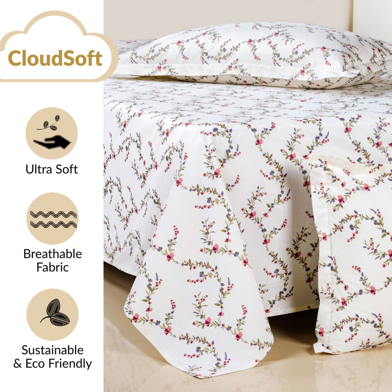 Dewdrop Vine Queen Size Cotton Bedding Set 254x229cm