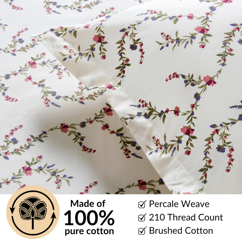 Dewdrop Vine Queen Size Cotton Bedding Set 254x229cm