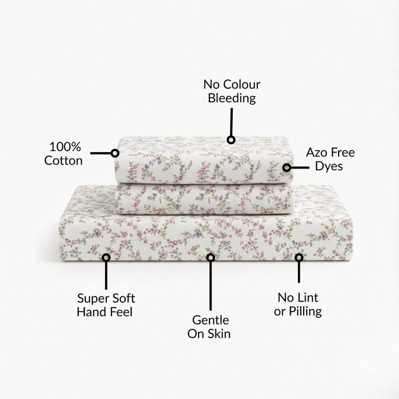 Dewdrop Vine Queen Size Cotton Bedding Set 254x229cm