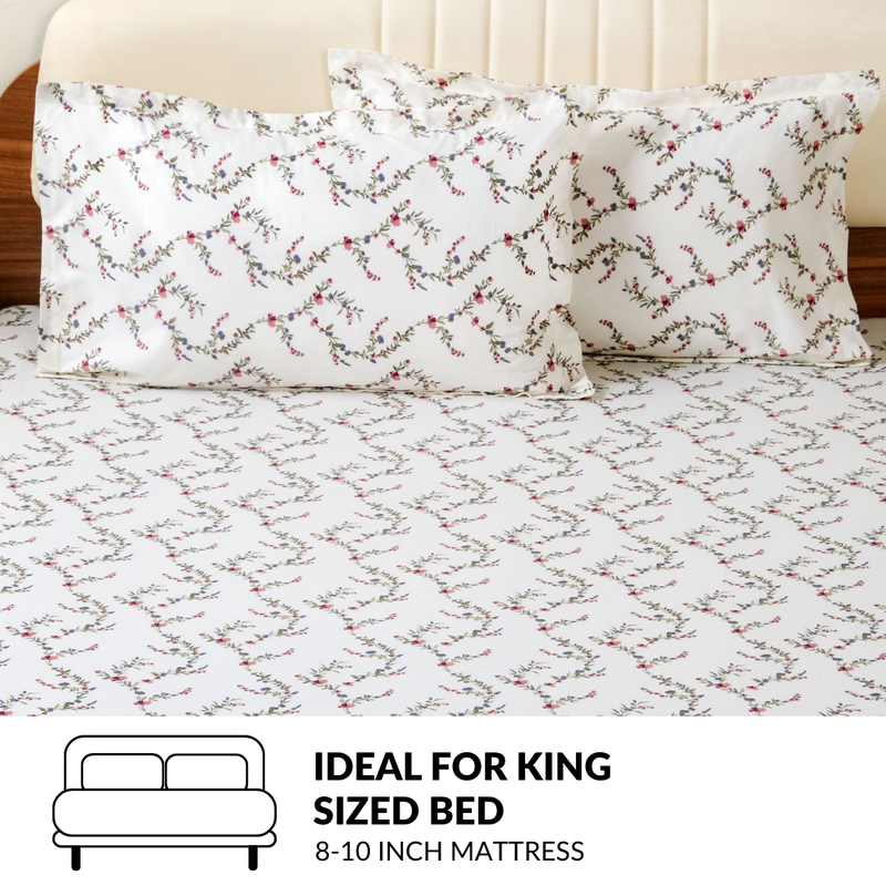 Dewdrop Vine Pure Cotton King Size Bedding Set 275x275cm
