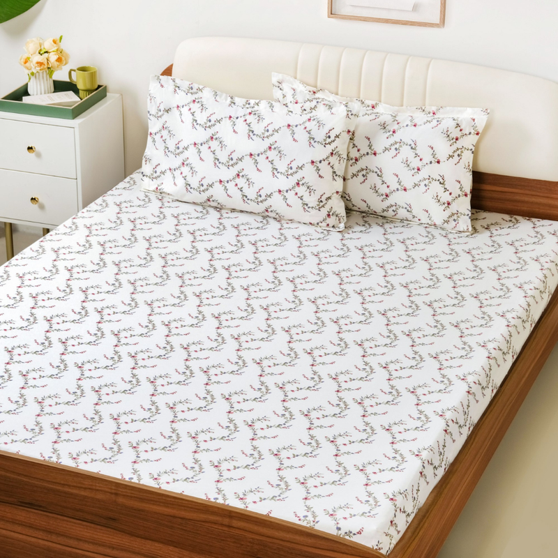 Dewdrop Vine Queen Size Cotton Bedding Set 254x229cm