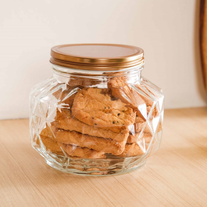 Diamond Airtight Glass Kitchen Jar Set Of 2 For Cookies Snacks 1800ml