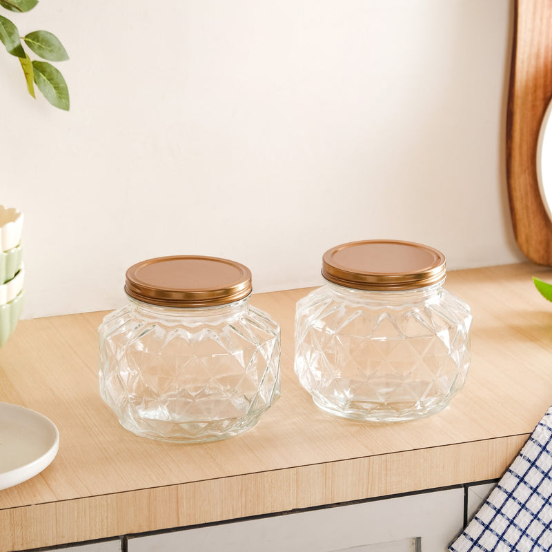 Diamond Airtight Glass Kitchen Jar Set Of 2 For Cookies Snacks 1800ml