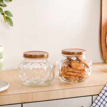 Diamond Airtight Glass Kitchen Jar Set Of 2 For Cookies Snacks 1800ml