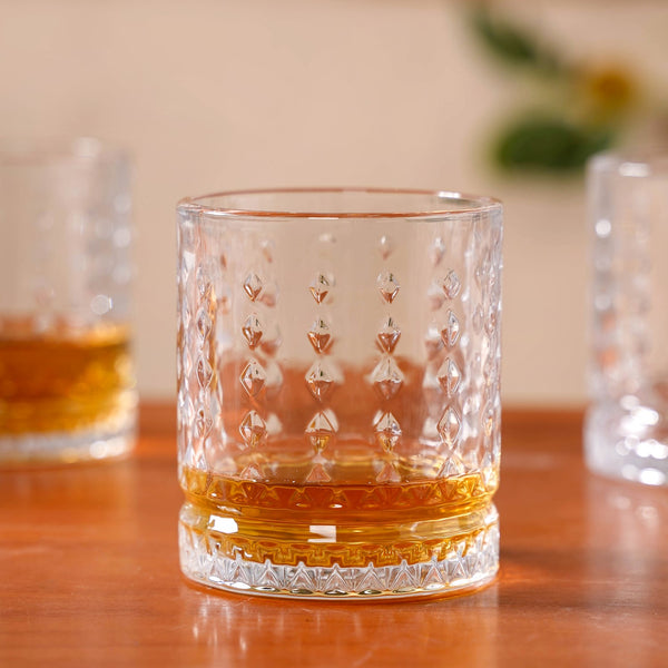 Diamond Patterned Set Of 6 Whiskey Glasses 380ml