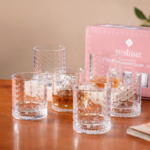 Diamond Patterned Set Of 6 Whiskey Glasses 380ml