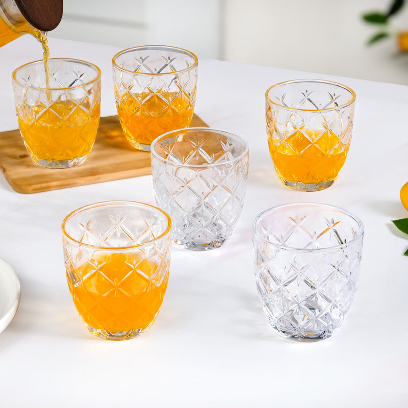 Diamond Cut Glass Tumbler Set Of 6 260ml