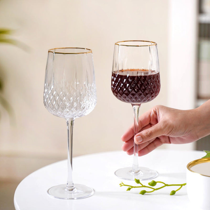 Diamond Texture Goblet Wine Glass Set Of 2 370ml