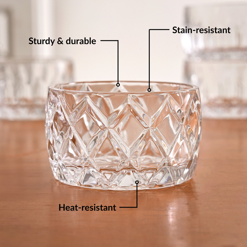 Diamond Cut Glass Bowl Set Of 6 160ml