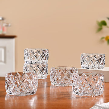 Diamond Cut Glass Bowl Set Of 6 160ml