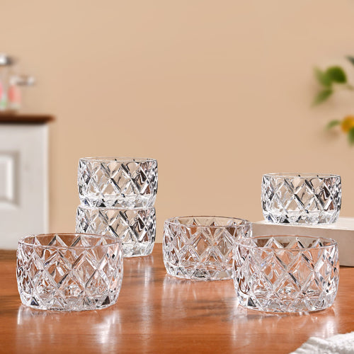 Diamond Cut Glass Bowl Set Of 6 160ml