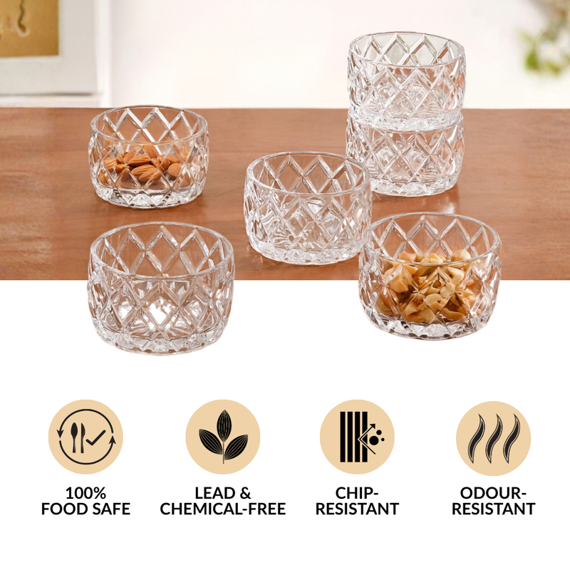 Diamond Cut Glass Bowl Set Of 6 160ml