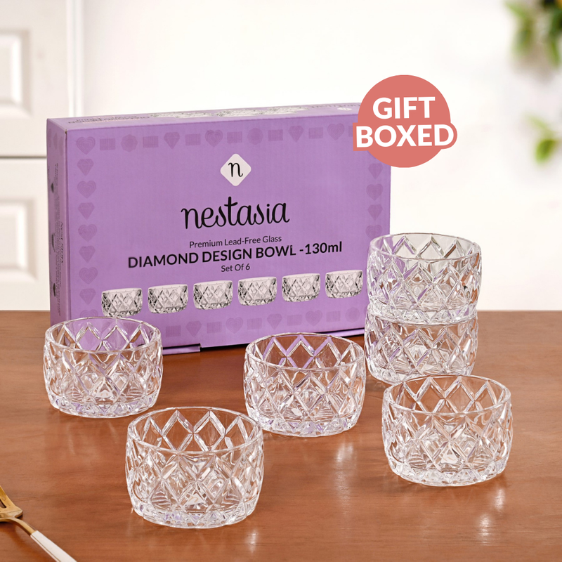 Diamond Cut Glass Bowl Set Of 6 160ml