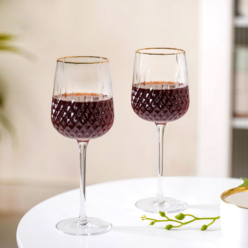 Diamond Texture Goblet Wine Glass Set Of 2 370ml