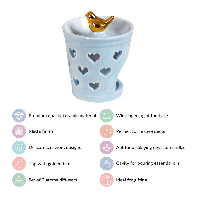 Intricate Heart Design Air Diffuser Set Of 2 Blue