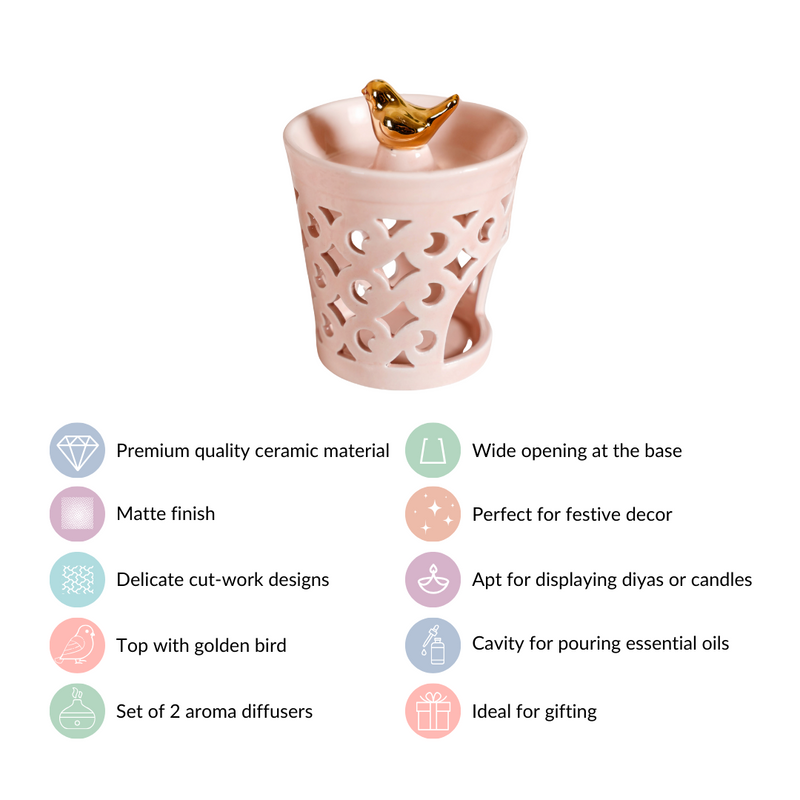 Decorative Ceramic Aroma Diffuser Set Of 2 Pink- Decorative Ceramic Diffuser, Aroma Diffuser Set, Pink Ceramic Diffusers, Set of 2 Diffusers