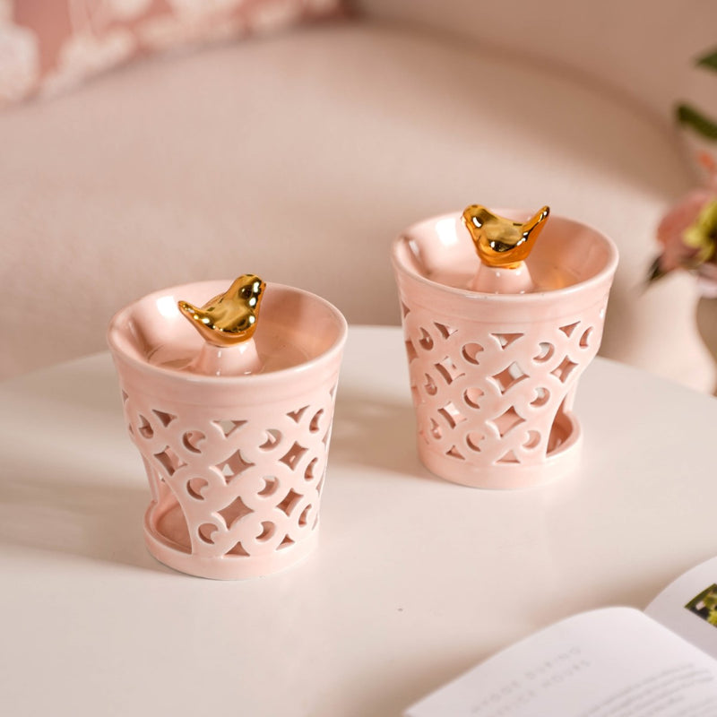 Decorative Ceramic Aroma Diffuser Set Of 2 Pink- Decorative Ceramic Diffuser, Aroma Diffuser Set, Pink Ceramic Diffusers, Set of 2 Diffusers