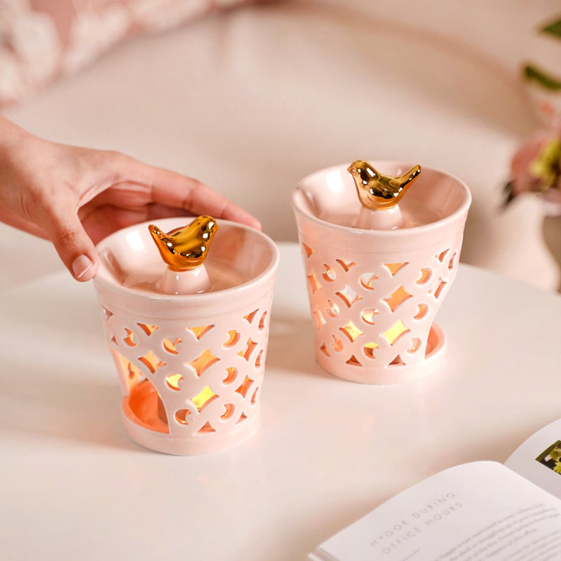 Decorative Ceramic Aroma Diffuser Set Of 2 Pink- Decorative Ceramic Diffuser, Aroma Diffuser Set, Pink Ceramic Diffusers, Set of 2 Diffusers