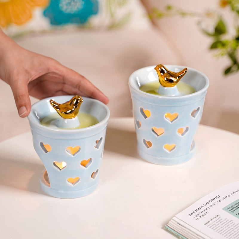 Intricate Heart Design Air Diffuser Set Of 2 Blue