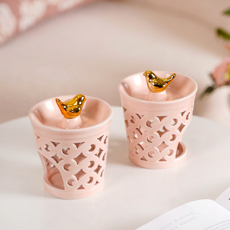 Decorative Ceramic Aroma Diffuser Set Of 2 Pink- Decorative Ceramic Diffuser, Aroma Diffuser Set, Pink Ceramic Diffusers, Set of 2 Diffusers