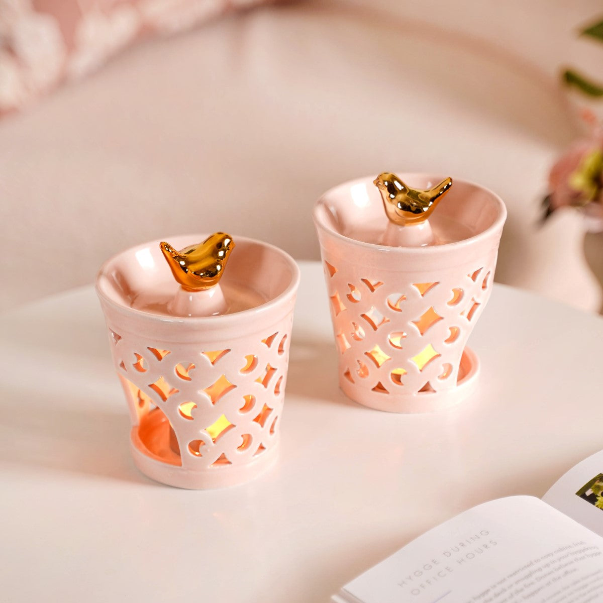 Decorative Ceramic Aroma Diffuser Set Of 2 Pink Online - Premium ...