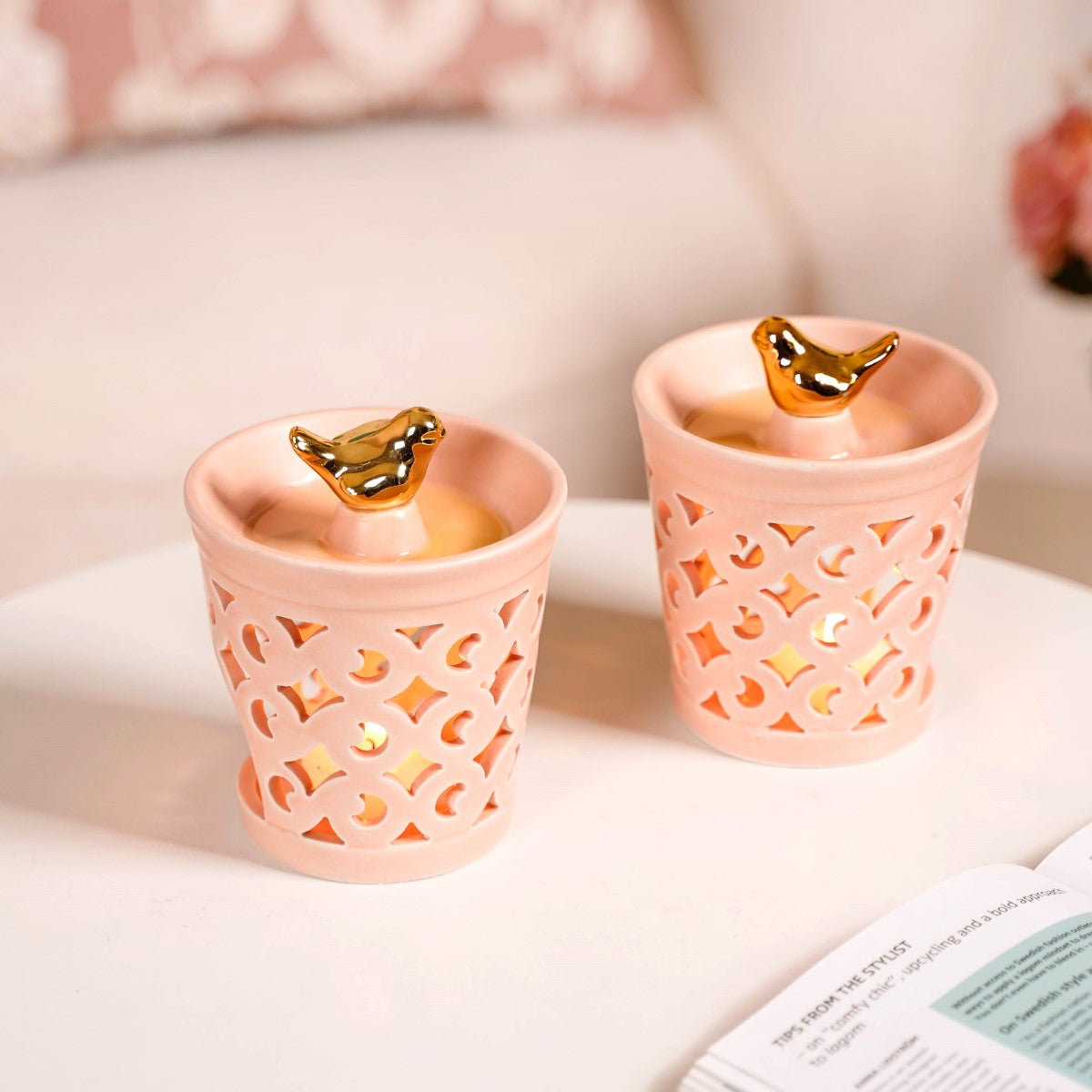 Ceramic Charm Fragrance Diffuser Set Of 2 Peach- Ceramic diffuser, fragrance diffuser, diffuser set, peach diffuser, home fragrance