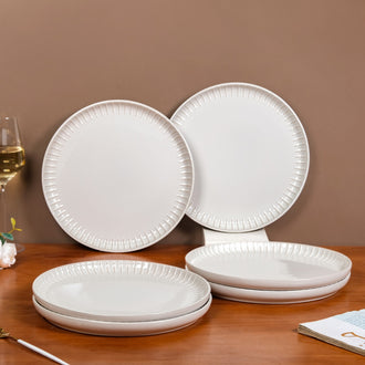 Set Of 6 Costola Ceramic Dinner Plate Grey 10 Inch