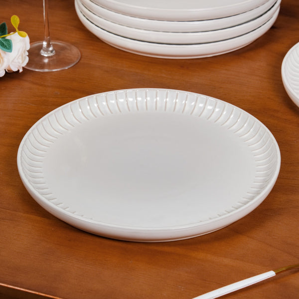 Set Of 6 Costola Ceramic Dinner Plate Grey 10 Inch