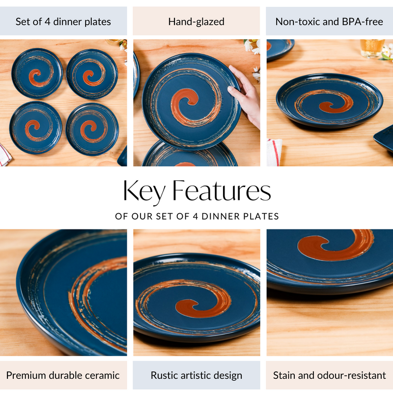 Stoneware Ceramic Dinner Plates Navy Blue Set Of 4 10 Inch - Dinner plates, ceramic plates, ceramic dinner plates, dinner plate set