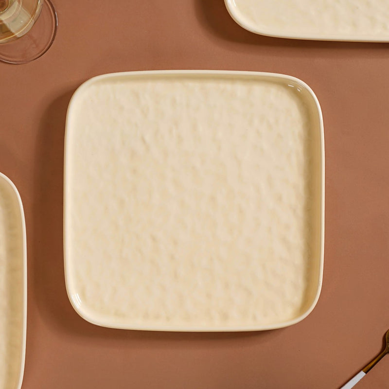 Textured Ceramic Square Dinner Plate Vanilla White Set Of 4 10 Inch - Dinner plates, ceramic plates, ceramic dinner plates, square plates