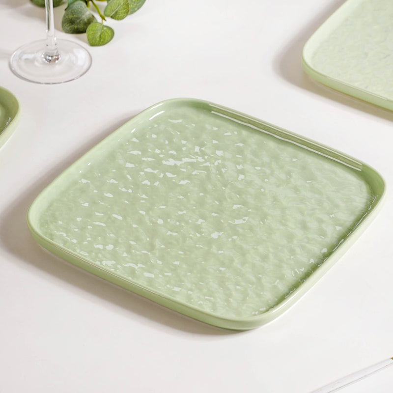 Textured Square Dinner Plate Sage Green Set Of 4 10 Inch - Dinner plates, ceramic plates, ceramic dinner plates, dinner plate set, square plates