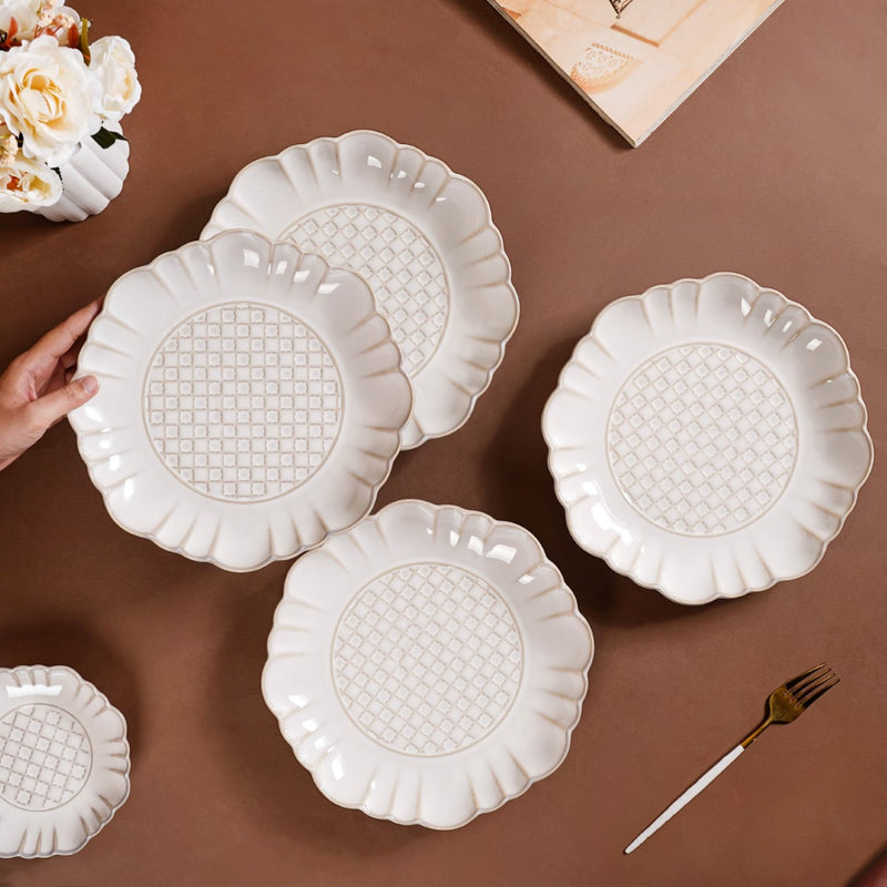 Luxury Ceramic Stoneware Dinner Plate Set Of 4 Ivory 10 Inch - Dinner plates, ceramic dinner plates, white ceramic plates, white plates, round plates