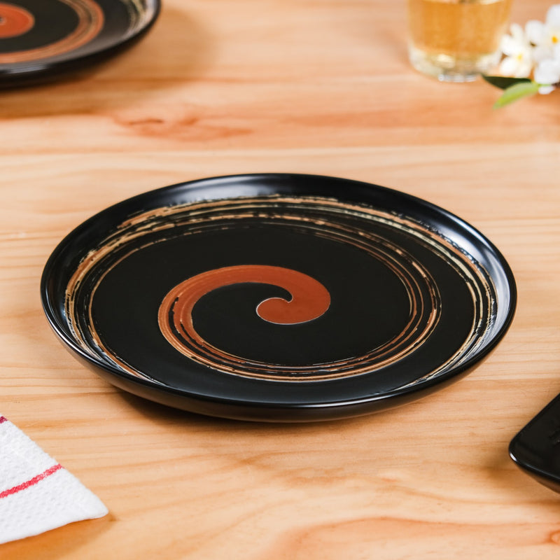 Brushstroke Round Exotic Dinner Plate Set Of 4 10 Inch - Ceramic dinner plates, dinner plates set of 4, ceramic plates, black dinner plates