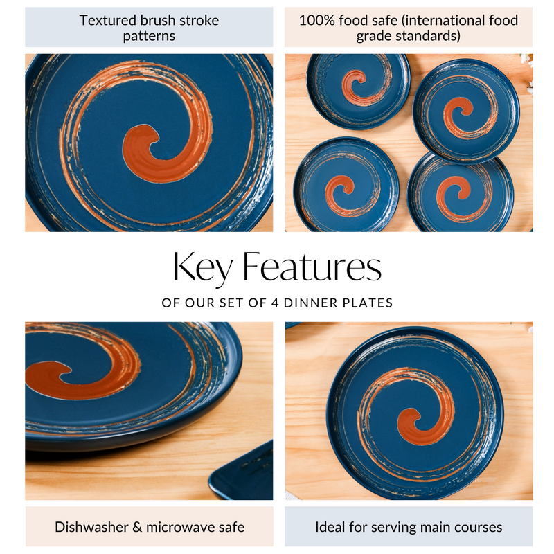 Stoneware Ceramic Dinner Plates Navy Blue Set Of 4 10 Inch - Dinner plates, ceramic plates, ceramic dinner plates, dinner plate set