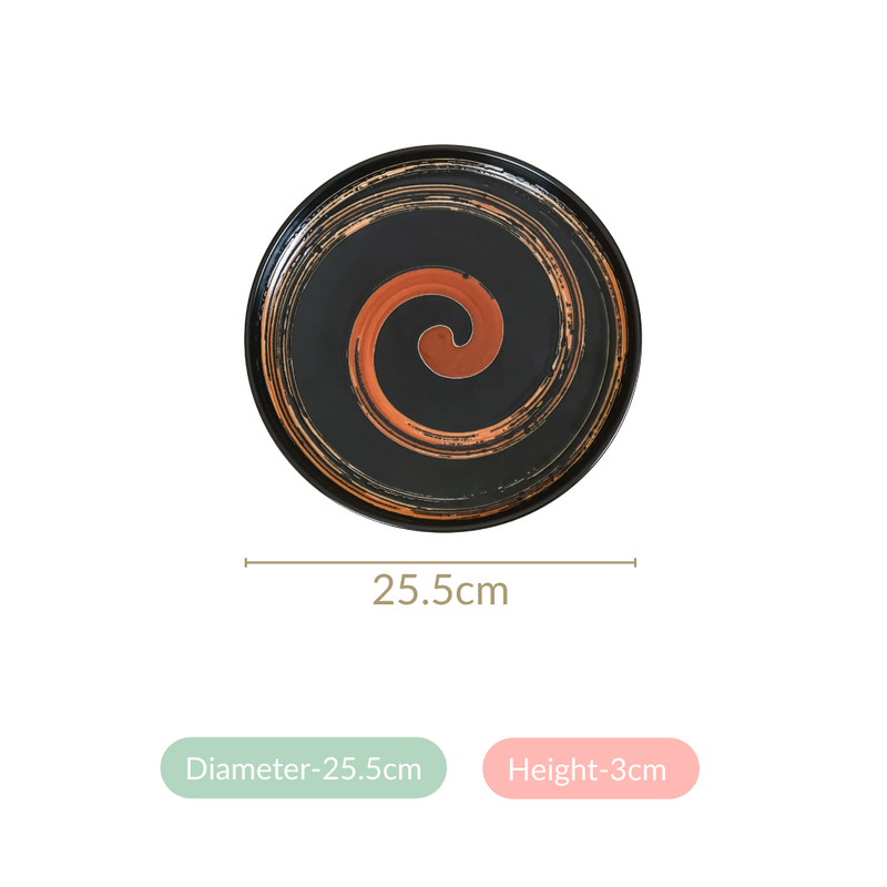 Brushstroke Round Exotic Dinner Plate Set Of 4 10 Inch - Ceramic dinner plates, dinner plates set of 4, ceramic plates, black dinner plates