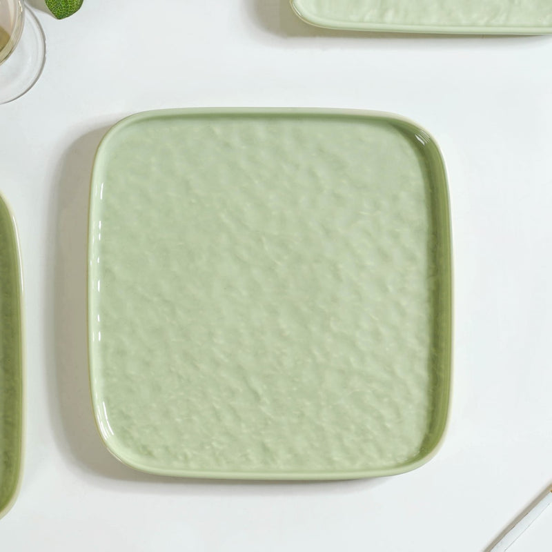 Textured Square Dinner Plate Sage Green Set Of 4 10 Inch - Dinner plates, ceramic plates, ceramic dinner plates, dinner plate set, square plates